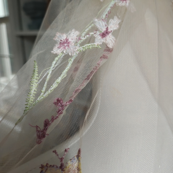 Floral Embroidered Champagne Color Hair Veil